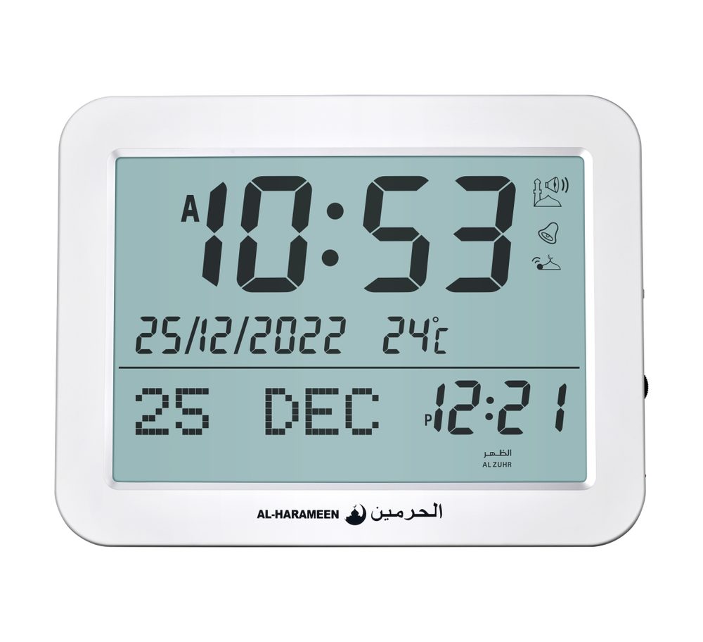 HA-7021 — Relojes de adhan (pared y mesa) — AL-HARAMEEN